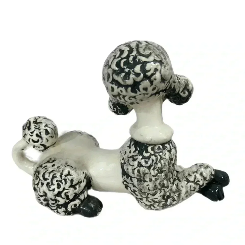 Vintage Mid Century Modern Ceramic French Poodle Hand painted Figurine 11.5x7.5”